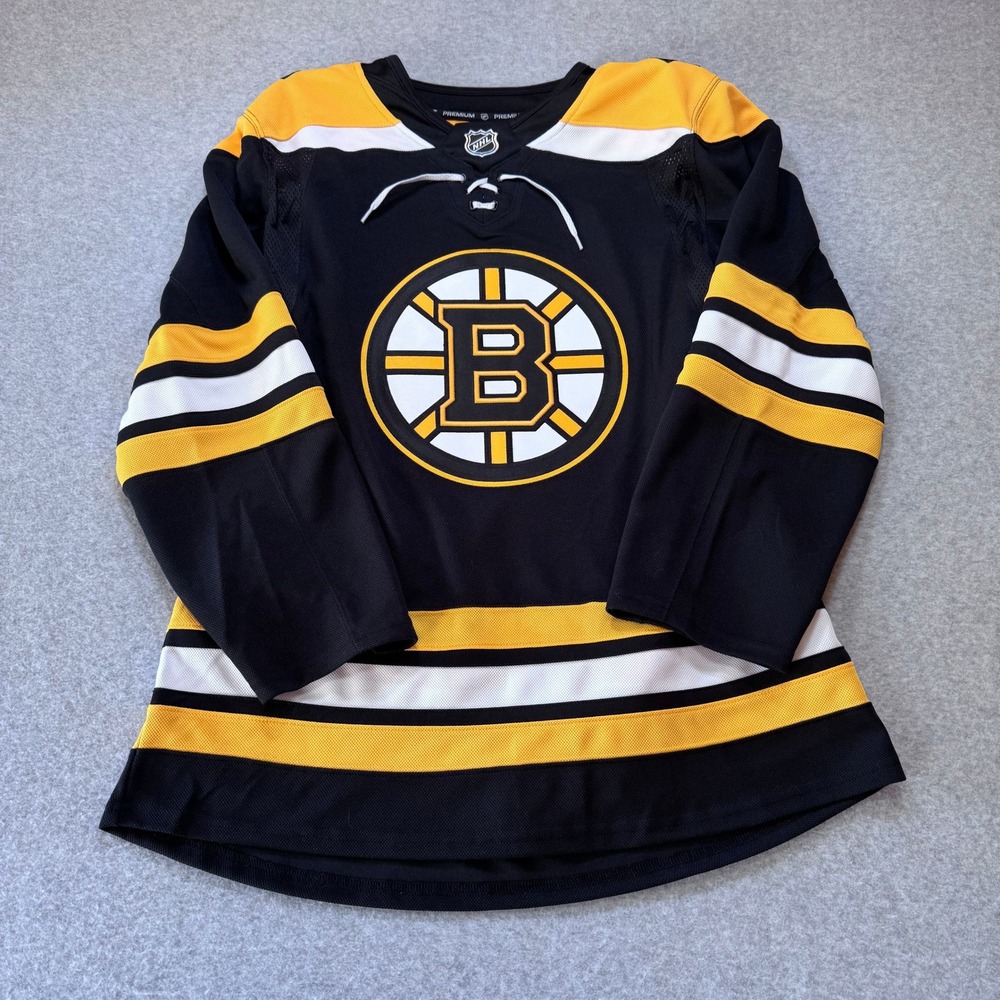 Fanatics Boston Bruins NHL Premium Jersey Mens 46 Black Gold Hockey Home Laced